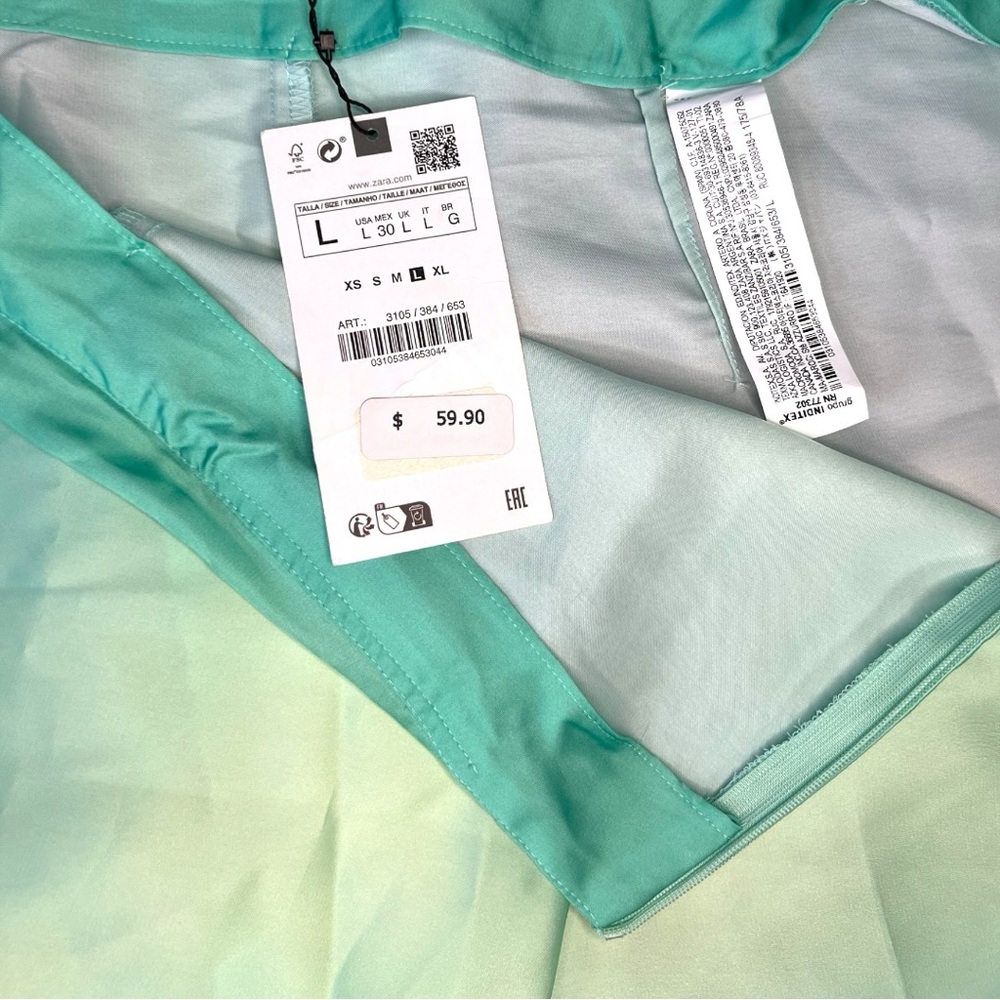 Zara Women's Green Purple Ombre Wide Leg Pareo High Waist Pants Size Large - Picture 10 of 10